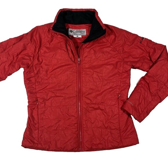 Columbia Titanium Interchange Puffer Jacket Red Womens Large Zip Pockets Quilted - Picture 1 of 9